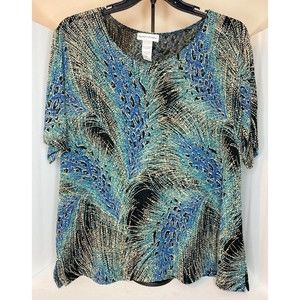 Drapers Damons, Womens, Blouse, 2X Peacock Feather, Short Sleeves